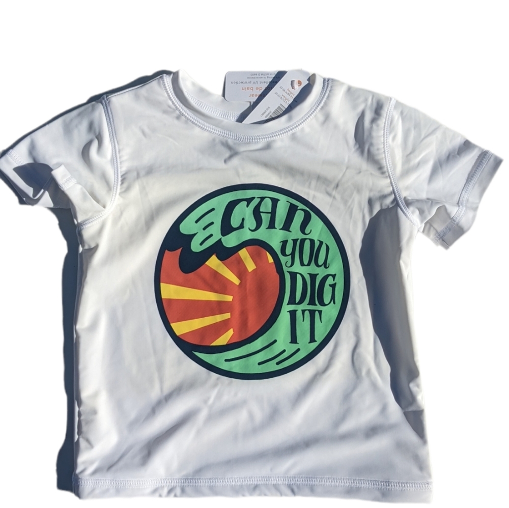 Gymboree Boys 2T White "Can You Dig It" Rash Guard